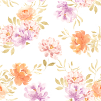 Orange and Purple Rose Watercolor Flower Seamless Pattern for Fabric or Home Decor png