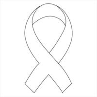 Ribbon continuous single line art drawing concept world cancer day outline vector illustration