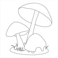 Single line continuous drawing of mushroom and mushroom outline vector art drawing