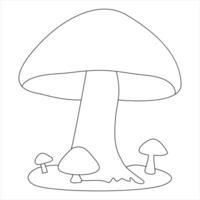 Single line continuous drawing of mushroom and mushroom outline vector art drawing