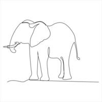 soltero línea continuo dibujo de un elefante y concepto mundo salvaje vida día contorno vector ilustración