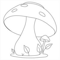 Single line continuous drawing of mushroom and mushroom outline vector art drawing