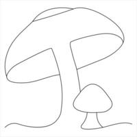 Single line continuous drawing of mushroom and mushroom outline vector art drawing