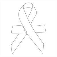 Ribbon continuous single line art drawing concept world cancer day outline vector illustration