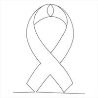 Ribbon continuous single line art drawing concept world cancer day outline vector illustration