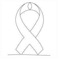 Ribbon continuous single line art drawing concept world cancer day outline vector illustration