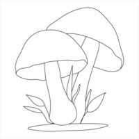 Single line continuous drawing of mushroom and mushroom outline vector art drawing