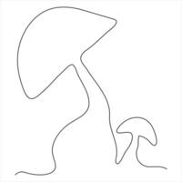 Single line continuous drawing of mushroom and mushroom outline vector art drawing