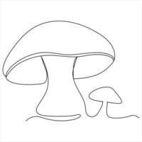 Single line continuous drawing of mushroom and mushroom outline vector art drawing