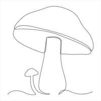 Single line continuous drawing of mushroom and mushroom outline vector art drawing