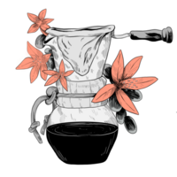 Coffee filter flower, good coffee, illustration for coffee shop png