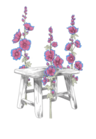 Flower and wood chair botanical sketch illustration png