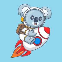 Cute koala astronaut riding rocket in space cartoon vector icon illustration animal science isolated