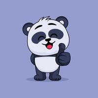 Emoticon of cute panda approves with thumb up vector cartoon illustration