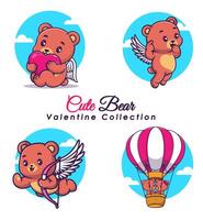 Set of cute bear with poses for valentine's day cartoon vector icon illustration