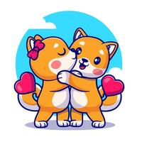 Cute shiba inu couple with poses for valentine's day cartoon vector icon illustration