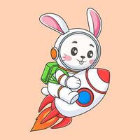 Cute rabbit astronaut riding rocket in space cartoon vector icon illustration animal science isolated