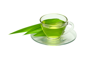 hot pandan Juice with green pandan leaves isolated png
