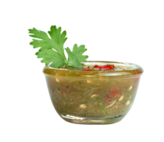 Mariscos salsa estilo tailandés en transparente cuenco aislado png