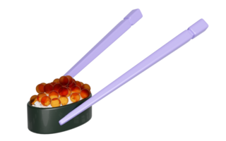 rolled sushi of salmon roe nigiri with chopsticks, japanese food isolated concept, 3d render illustration png