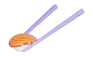Salmon onigiri sushi with chopsticks, japanese food isolated concept, 3d render illustration png