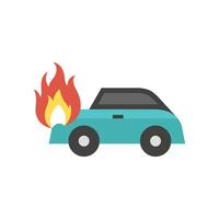 Car on fire icon in flat color style. Automotive transportation accident accident burned insurance claim vector