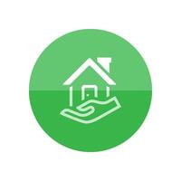 Property care icon in flat color circle style. House human hand palm insurance protection vector
