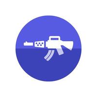 Assault riffle icon in flat color circle style. Military army automatic police justice crime trigger protection vector