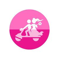 Wedding scooter icon in flat color circle style. Newlywed riding scooter motor vector