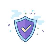 Shield icon with check mark flat color style vector illustration