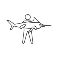 Man holding fish icon in thin outline style vector