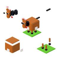 Concept with square horse made of plastic bricks. Vector