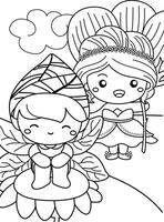 Beautiful Little Garden Princess Girl Cartoon Coloring Activity for Kids and Adult vector
