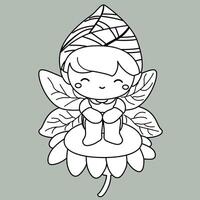 Cute Boy with Fairy Wings Cartoon Digital Stamp Outline vector