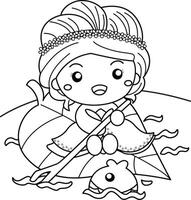 Beautiful Little Garden Princess Girl Cartoon Coloring Activity for Kids and Adult vector