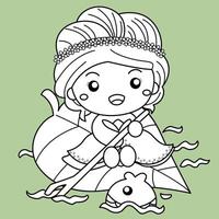 Cute Little Garden Princess Girl Cartoon Digital Stamp Outline vector