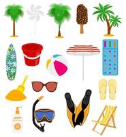 beach and sea summer leisure objects stock vector illustration isolated on white background