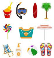 beach and sea summer leisure objects stock vector illustration isolated on white background