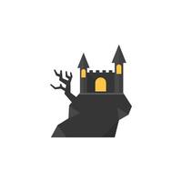 Dark castle icon in flat color style. Halloween symbol path moon building spooky fear vector