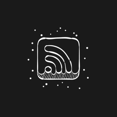 Cup icon with RSS symbol in doodle sketch illustration