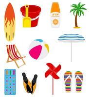 beach and sea summer leisure objects stock vector illustration isolated on white background