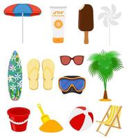 beach and sea summer leisure objects stock vector illustration isolated on white background
