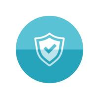 Shield icon with checkmark in flat color circle style. Protection guard safety vector