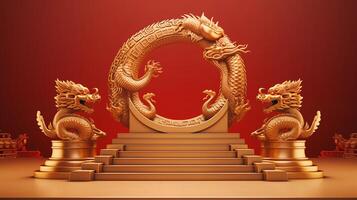 AI generated Chinese new year and golden dragon year podium mockup photo