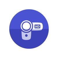 Camcorder icon in flat color circle style. Videography movie memory picture electronic imaging vector