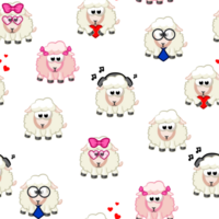 Seamless pattern with cartoon sheeps for print. png