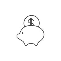 Coin piggy bank icon in thin outline style vector