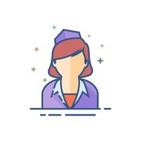 Stewardess avatar icon flat color style vector illustration