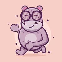 funny hippo animal character mascot running isolated cartoon in flat style design vector