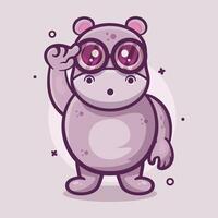 genius hippo animal character mascot with think expression isolated cartoon in flat style design vector